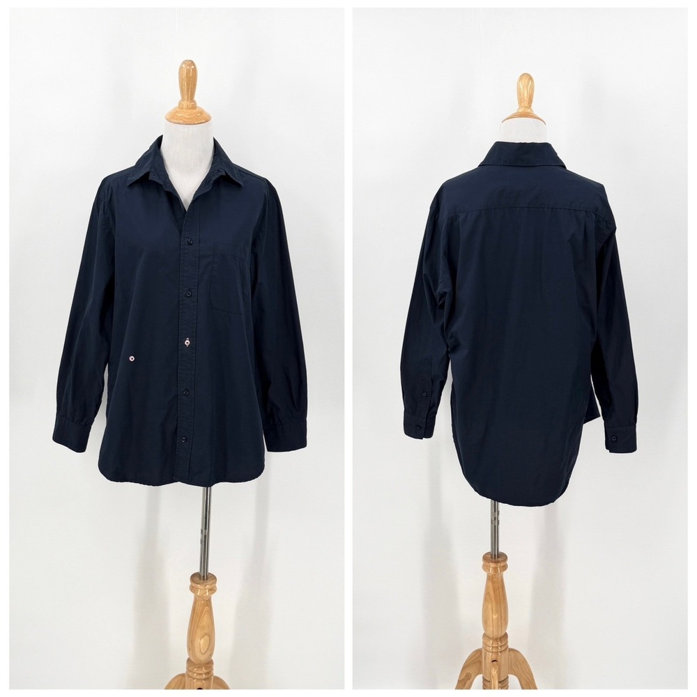 WEAR CISSA Mens Button Down Shirt Women S/M Navy Blue Cotton Casual Long Sleeve